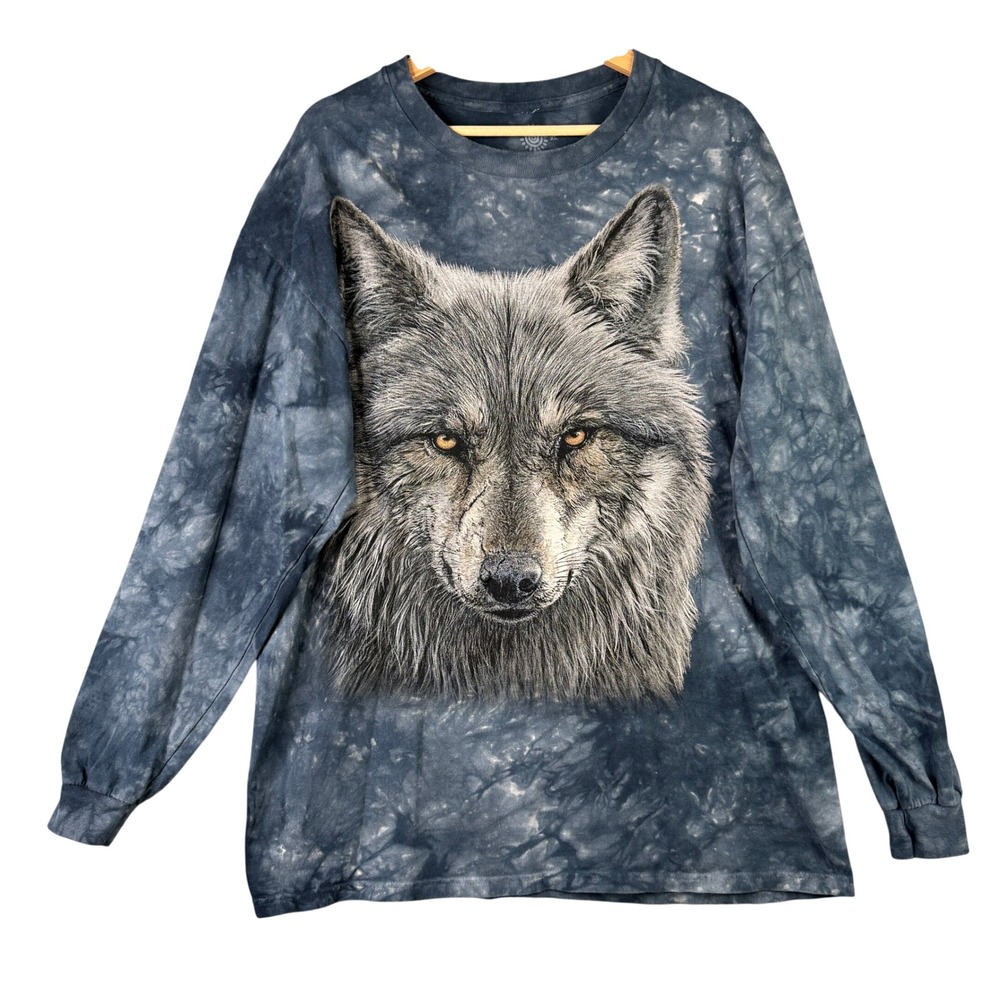 The Mountain Wolf Face Graphic Tie Dye Long Sleeve T-Shirt Blue XL Long Sleeve